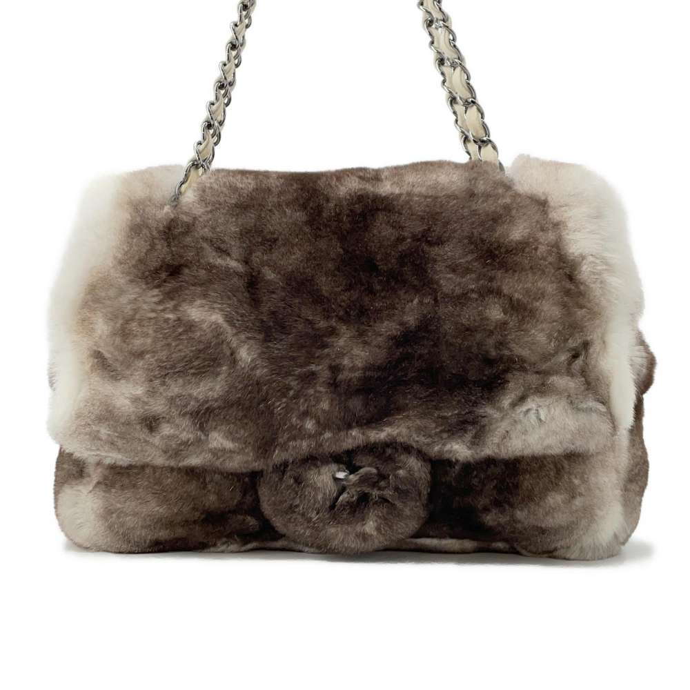 CHANEL Chain Shoulder Bag Coco Mark Lapin Fur Bag White - Picture 2 of 14